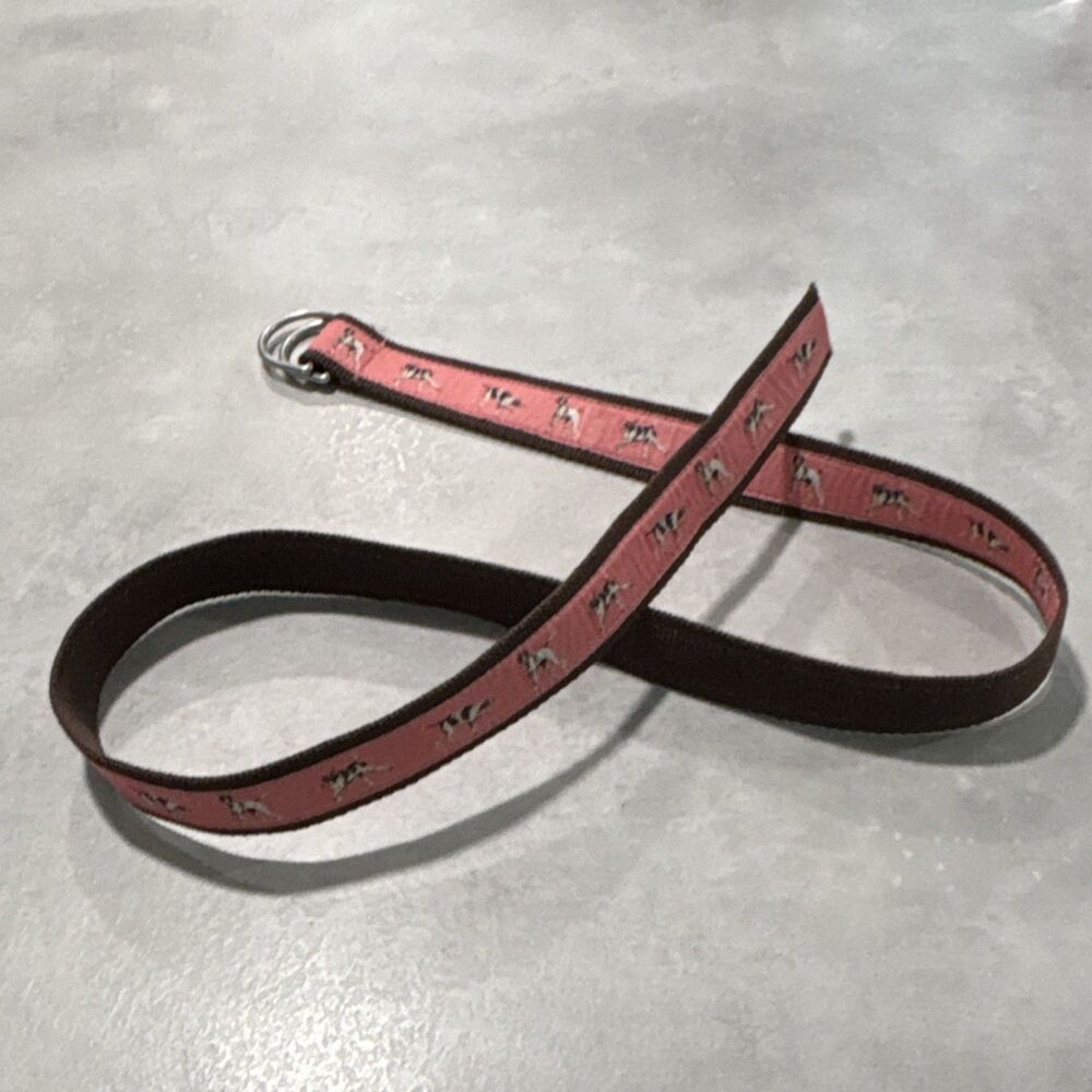 Y2K L.L. Bean Women’s Brown D-Ring belt With Pointer Dogs on Pink Background - Picture 5 of 5